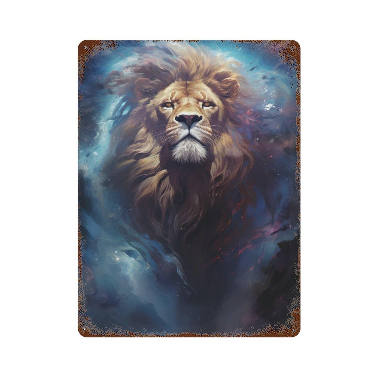 Cosmic Lion Majesty Rust Effect Tin Sign 15.7"x11.8", Novelty Wall Decor for Patio, Garden Room And Bar Decor