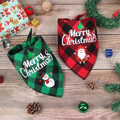 Vivifying Halstuch Hund, 2Pcs Einstellbare Dreieck Hundehalstuch Muster mit Weihnachtsschneemännern und Alten Männern, Hundekostüm Weihnachten für kleine mittlere große Hunde