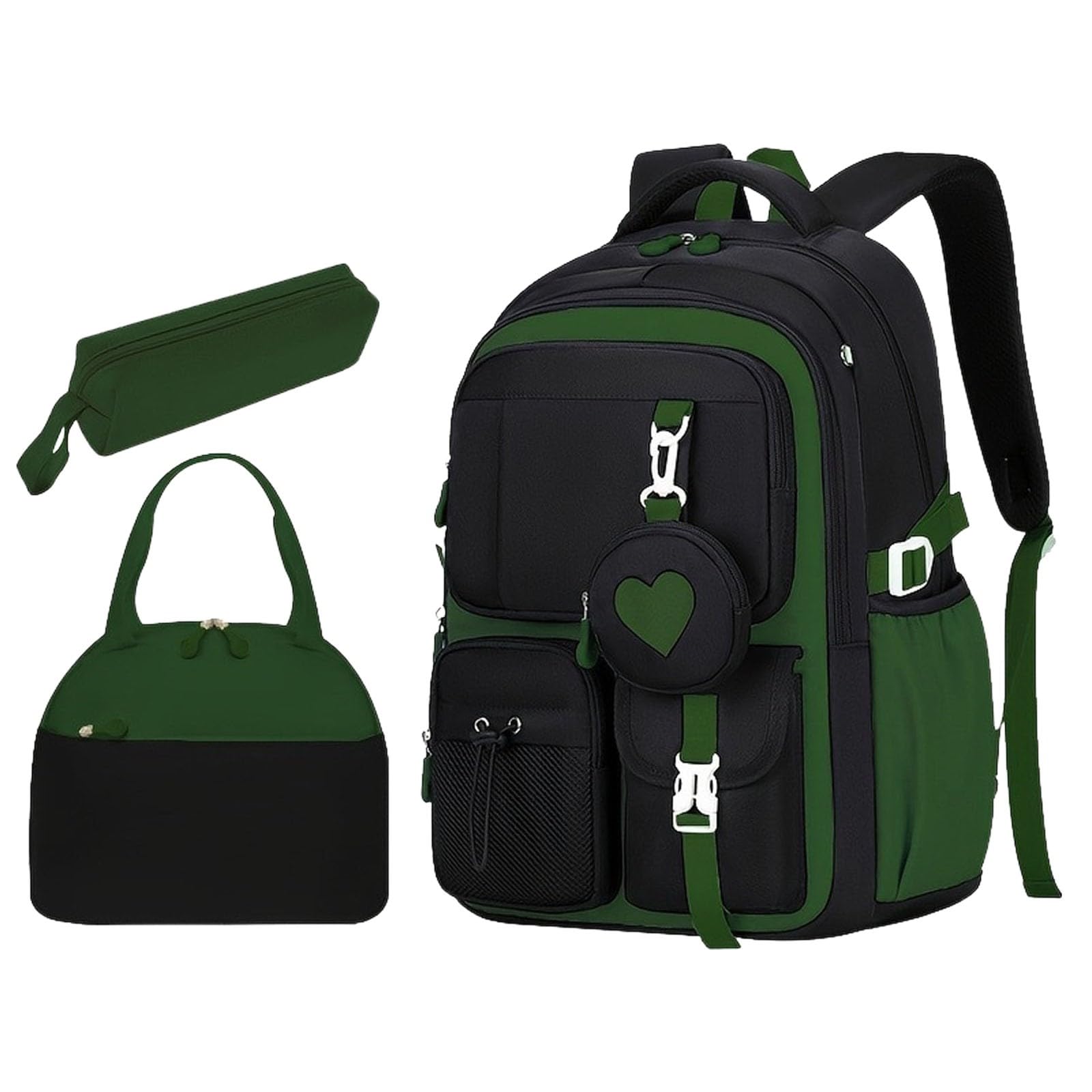 Zaino Bambina Scuola Elementare - Zainetto Bambina,Zainetto per bambini con porta pranzo e matita ideale per la scuola i viaggi e per uno zaino leggero e casual.(Green One Size)