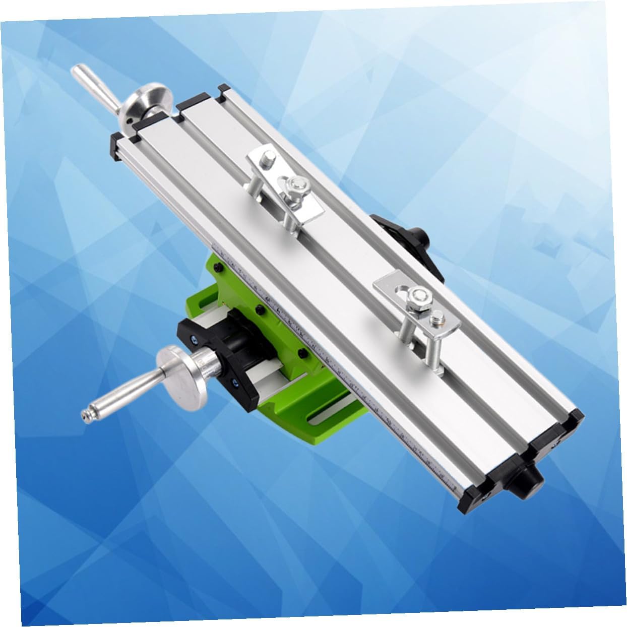 OSALADI High Precision Slipway Mini Drill Stand for Accurate Drilling | Bench Drill Rack, Hand Drill Support and Bracket, Silver and Light Green Aluminum Alloy, Stable Operation