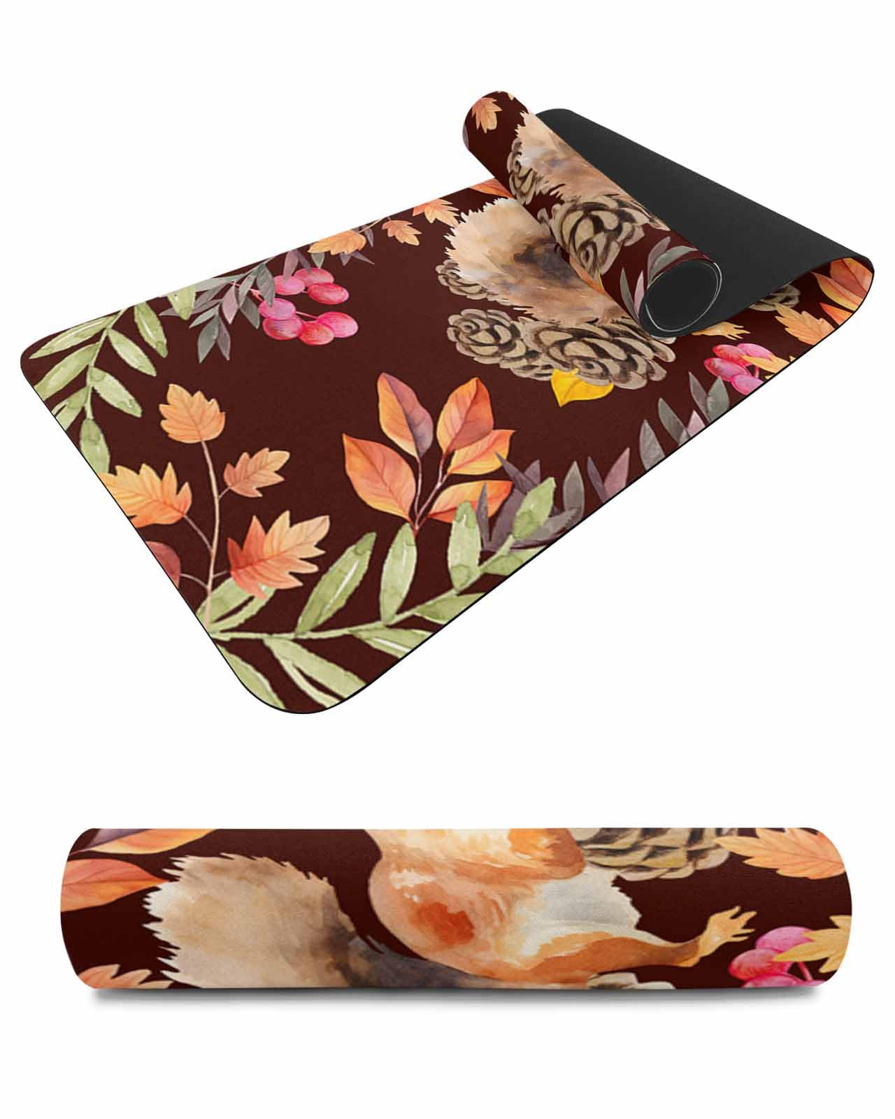 Debedcor Heat Proof Table Pads Waterproof Decorative, Fall Squirrel Non-Slip Table Countertop Protector, Pastoral Maple Leaf Floral Pine Cones Insulation Mat for Kitchen Room, 40 x 12 Inches