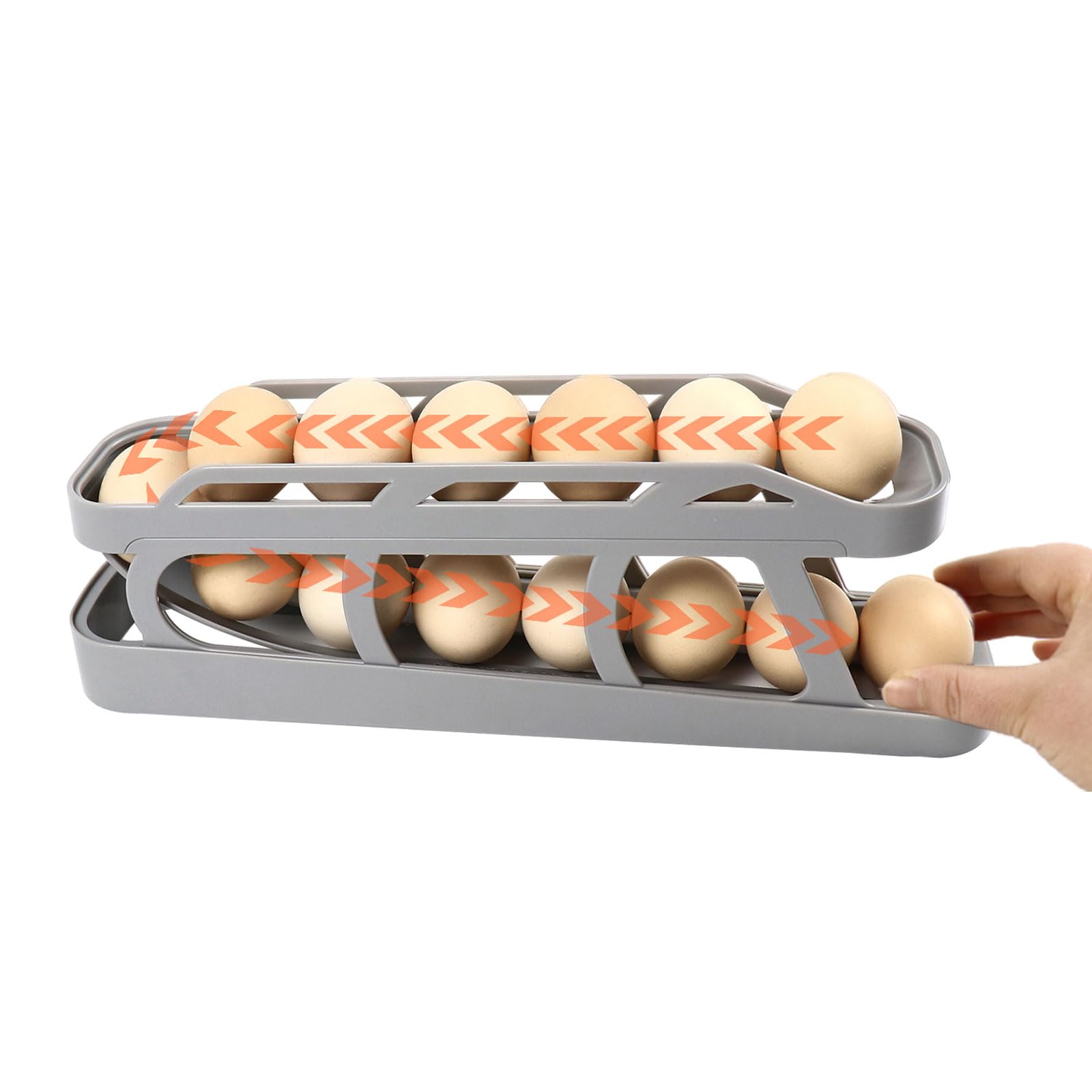 Qivine Rolling Egg Holder for Fridge, Egg Dispenser Space Saving Automatic Egg Storage Container Organizer for Refrigerator, 2 Tiers Egg Rack for Refrigerator, Holds 12 Large Eggs (Gray)