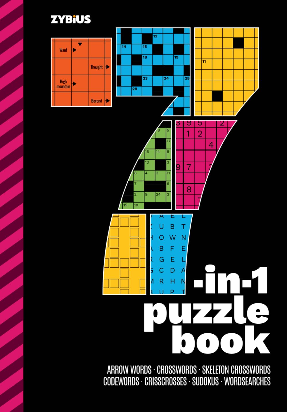 7-in-1 Puzzle Book: Arrow Words, Crosswords, Skeleton Crosswords, Codewords, Crisscrosses, Sudokus, Wordsearches
