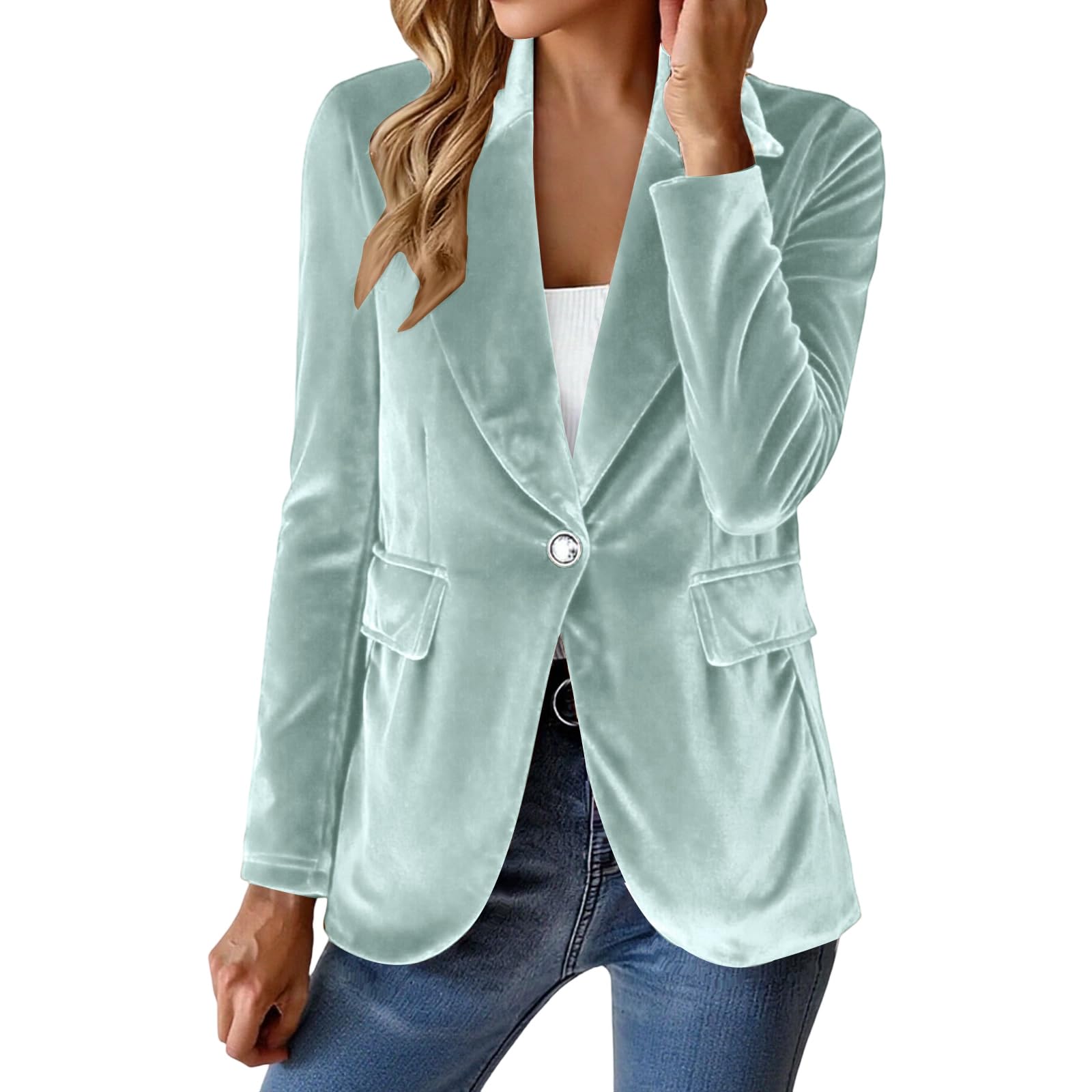 Womens Velvet Blazer Slim Fit Suit Jacket Winter Wedding Prom Office Luxury Women Blazers Outfits One Button Warm
