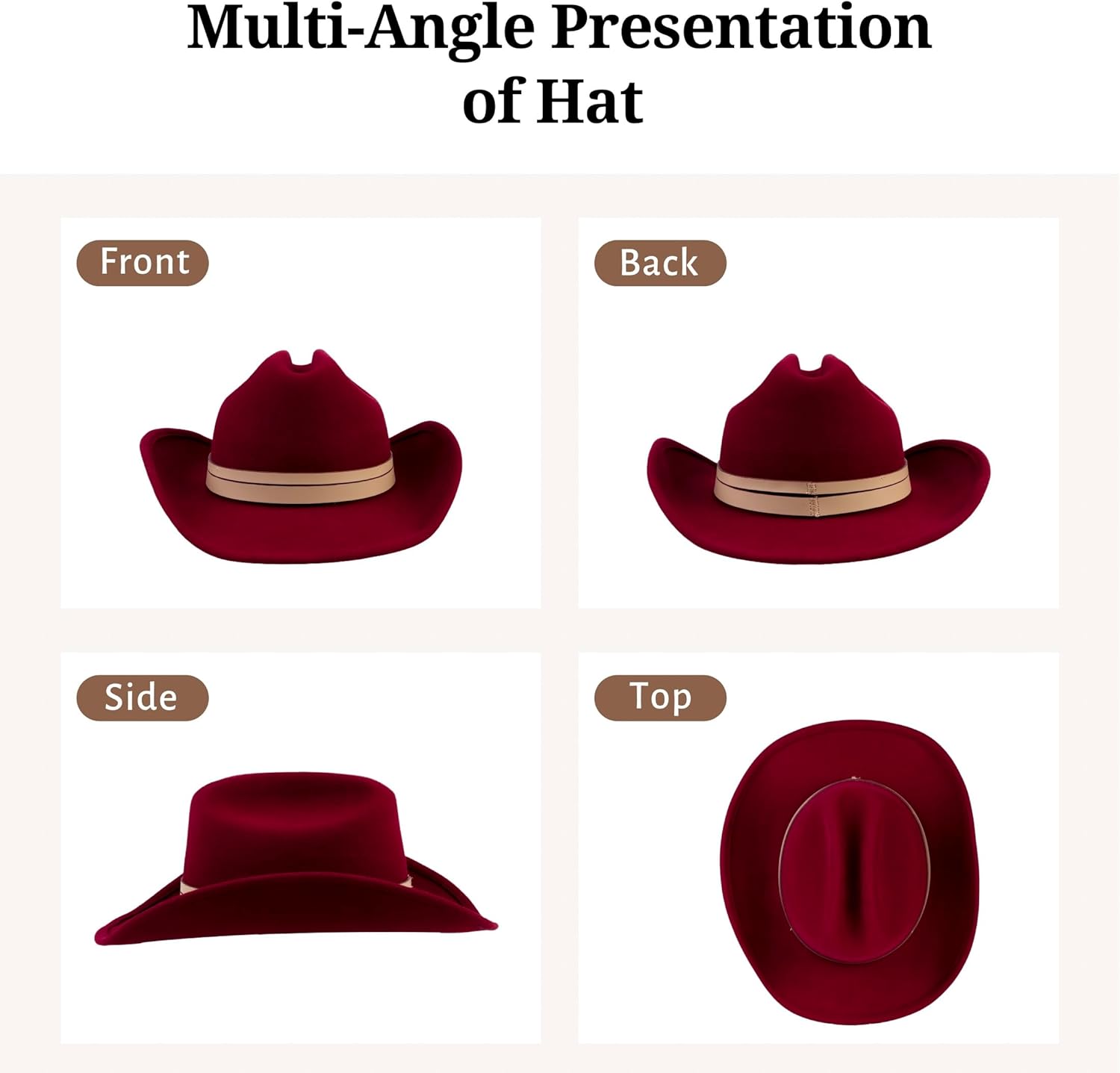 MIX BROWN Cowboy Hat 100% Wool Water-Resistant Cowgirl Hat Western Hats for Women Men Felt Outback Panama Rancher Hat