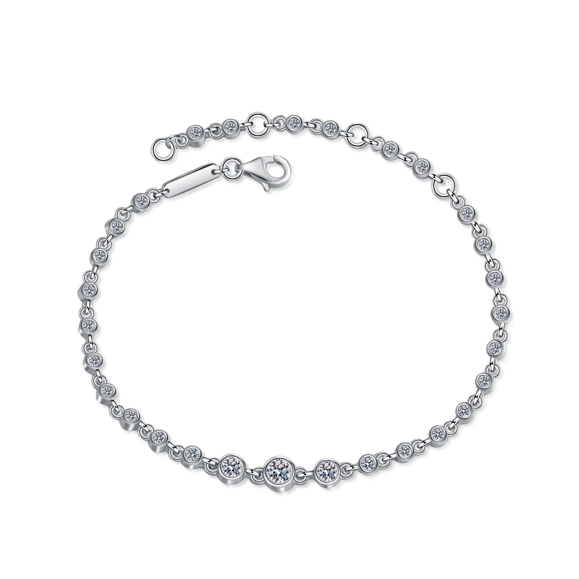 Chaîne à maillons Moissanite 0.87cttw StarGems bracelet ajustable argent 925