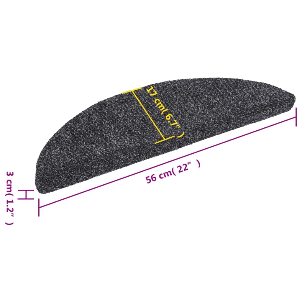 15er Set Stufenmatten Selbstklebend 56x17x3 cm Dunkelgrau Halbrund - rutschfeste Treppenmatten aus Nadelvlies für Innen - Treppenschoner mit Kantenschutz und Trittschalldämmung