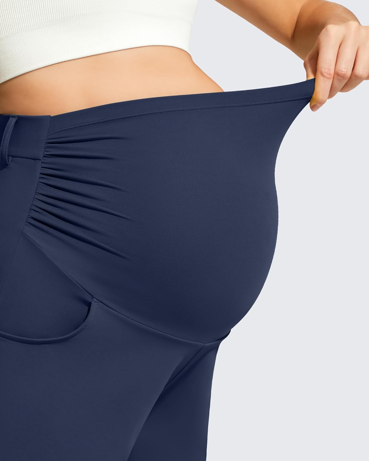 G4Free ShiftReady Maternity Shorts for Women Over Bump Pregnancy Work Pants with Pockets Dressy Casual - Image 4