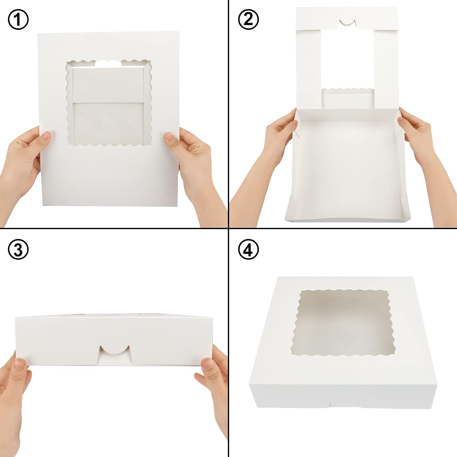 Moretoes 35pcs Pie Boxes 10x10x2.5 Inches Cookie Boxes Bakery Boxes with Window for Cookies, Pastries, Pies, Chocolate Covered Strawberries, Valentine's Day (White)