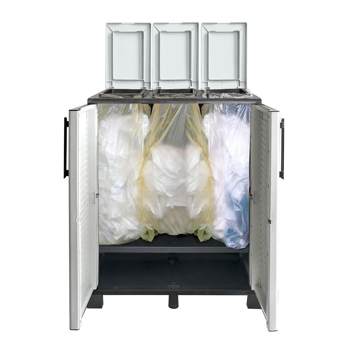INTEC - Armoire à Poubelles de Tri Sélectif 3 Sacs - Meuble de Recyclage Déchets Intérieur/Extérieur - Organisateur Résistant 2 Portes 68 x 37 x H90 cm