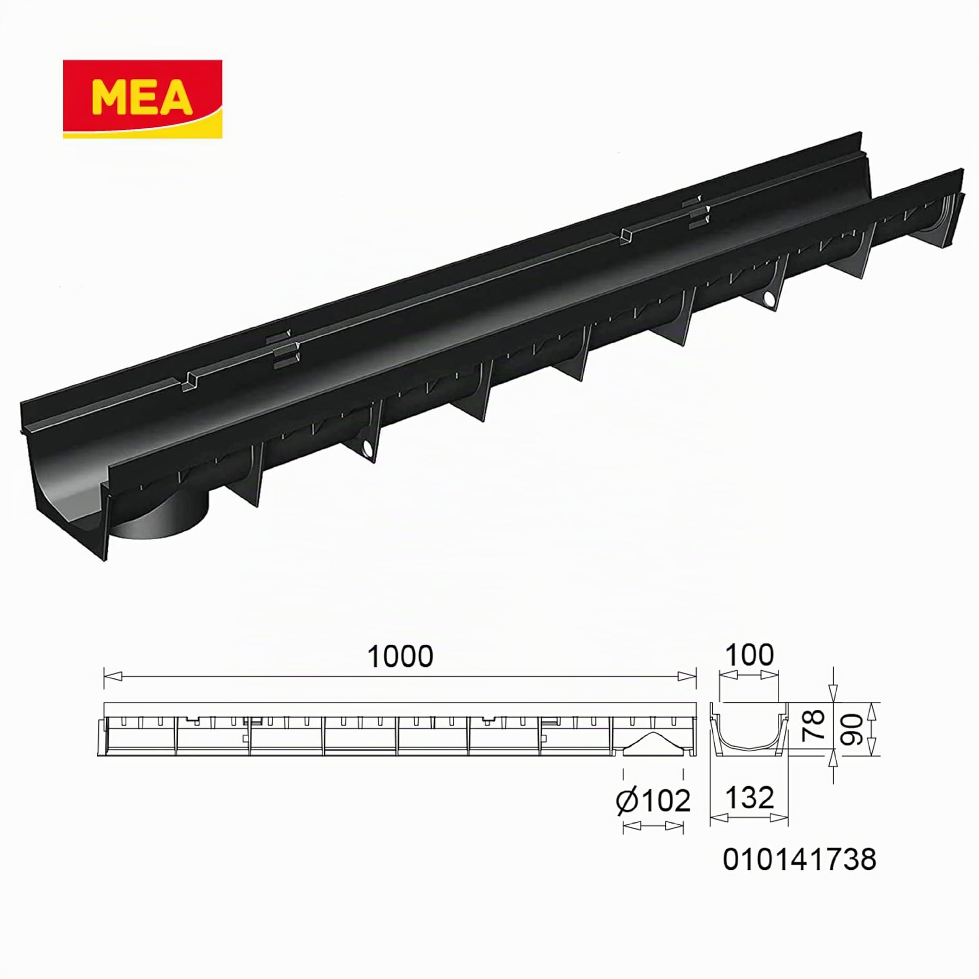 MEA Pack de 6 Caniveaux Extérieurs MEAPARK – Grille en Plastique Recyclé Noir – Drainage Terrasse, Piscine, Jardin – Classe A15 Piéton – Largeur utile 10 cm