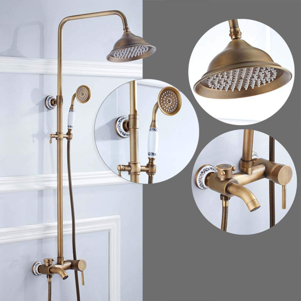 System natryskowy Rubbed Bronze 8" okrągła deszczownica mosiężna z ręczną słuchawką prysznicową i baterią prysznicową, Bthroomshower.