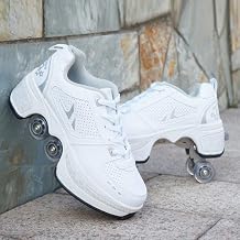Roller Skates First Shoes Trainers 2-in-1 Multi-Purpose Shoes with Wheels Skateboard Shoes Inline Skate Adjustable Quad Roller Skate Boots Skateboard Shoes