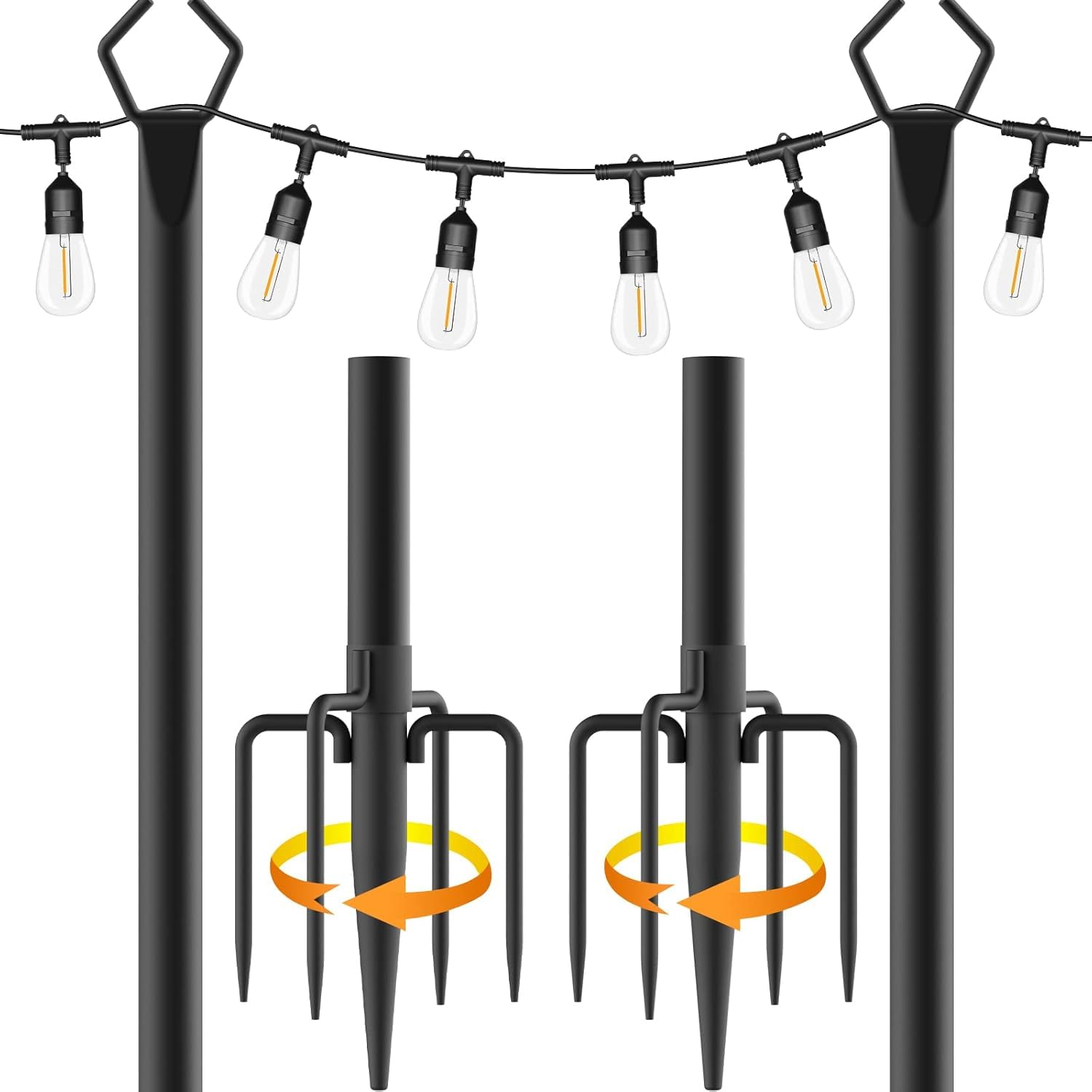 AHRLHR 2pack 3M String Light Pole, Metal Outdoor String Light Pole, Suitable for Courtyard,Backyard,Garden,Patio,Party,Wedding Hanging Light Pole,Rustproof and Sturdy with Hooks