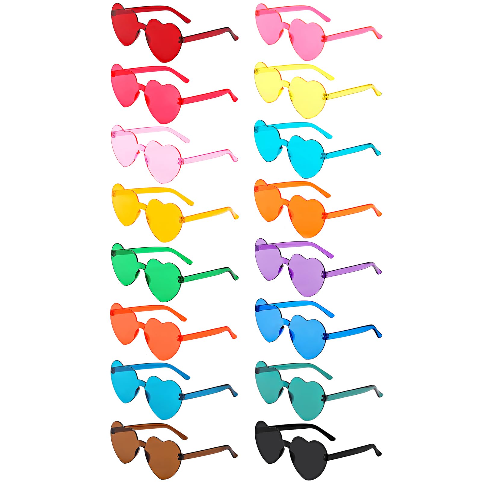 LYMOJOR 14/16/18 Pairs Heart Shaped Sunglasses Candy Color Rimless Fun Heart Glasses for Women Party Favors