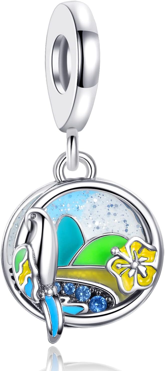 S925 Nature Animal Sea Life Plant Charm for Bracelets and Necklaces, Women, Flower Butterfly Flog Bee Rose Ocean Shell Beach Bird Four Clover, Jewelry Gifts for Christmas Birthday