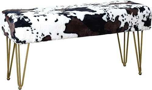 Miniatura 100 de Banco otomano rectangular largo de vaca de piel sintética para entrada, reposapiés suave y peludo, 46 x 16 x 17 pulgadas, banco de asiento