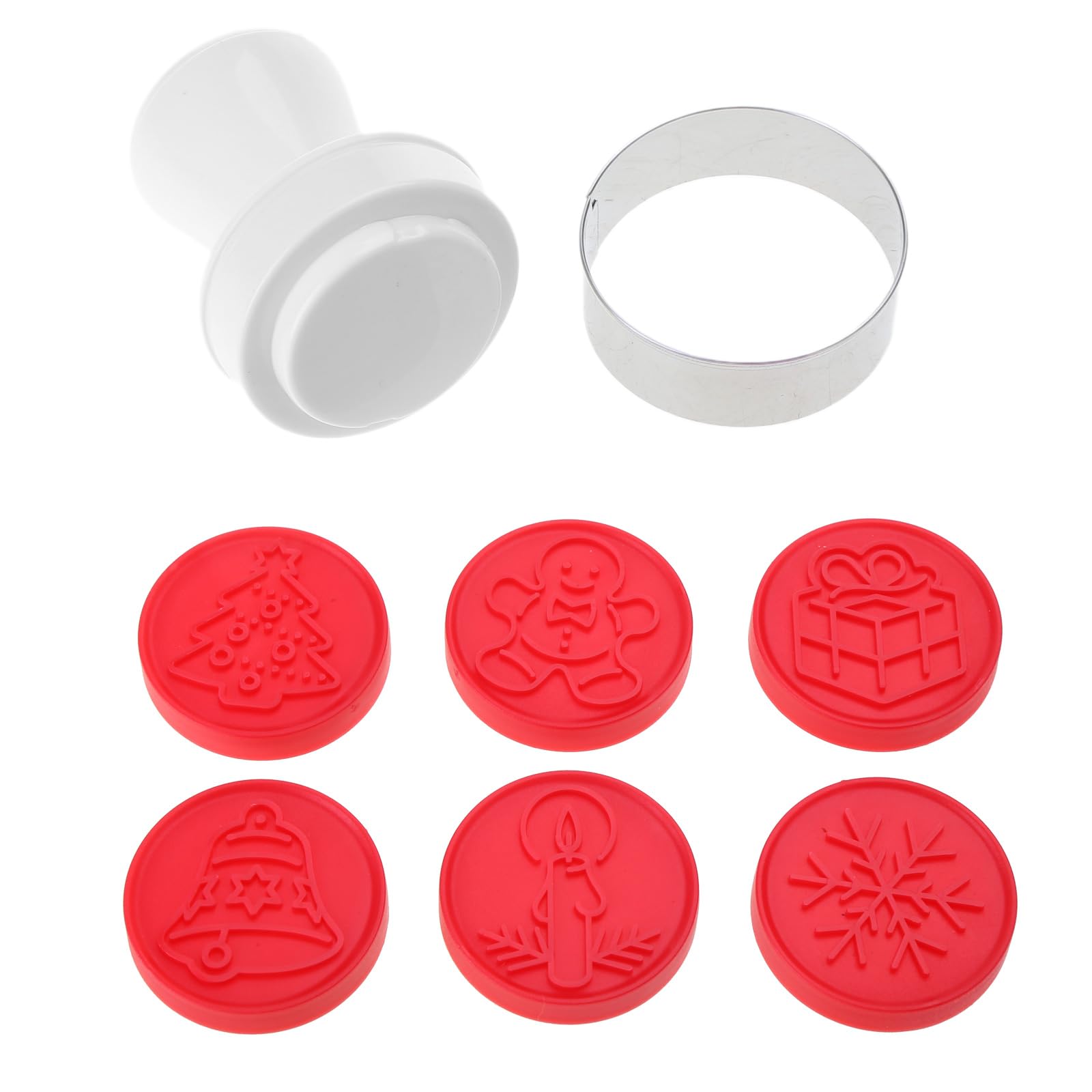 LiRRvb 6Pcs Cake Mold Press Flower Bakeware Cookie Cutter Decor Hand Pressure Biscuit Kitchen Gadget Christmas Stamps for Baking Press Round Flower