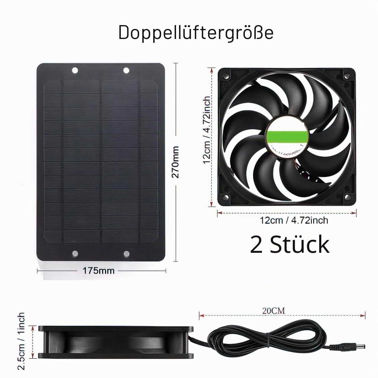 Solar Ventilator, 10W Solarpanel-Ventilator wetterfest mit DC 12V Doppel-Ventilator für kleine Hühnerställe, Gewächshäuser, Schuppen, Tierhäuser, Fensterabzug (Doppel-Ventilator)