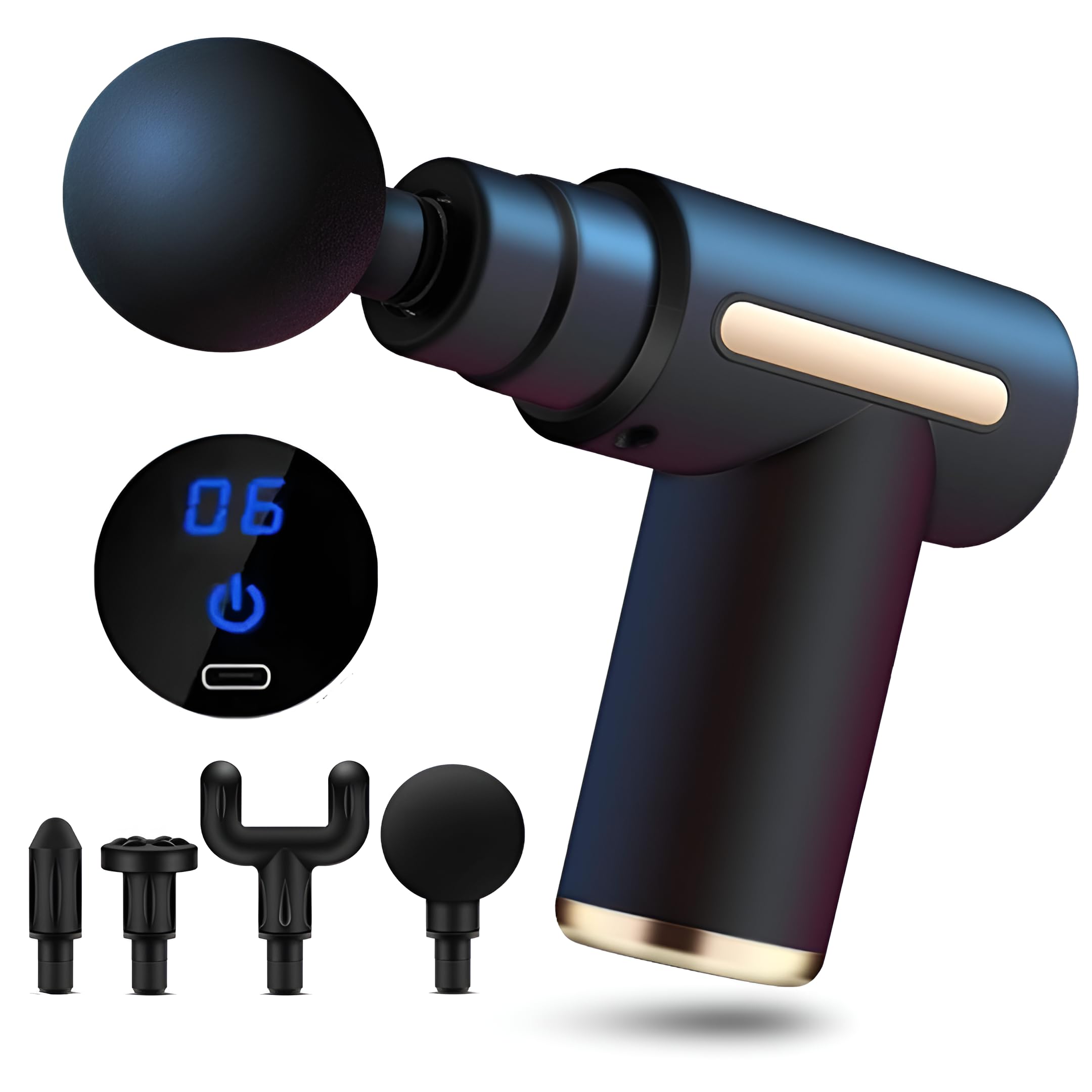 Ultra-Quiet Mini Massage Gun - Advanced Deep Tissue Massager with 6 Speeds, 4 Massage Heads, Type-C Charging Technology, and 1800mAh Battery - Ideal for Athletes and Rehabilitation