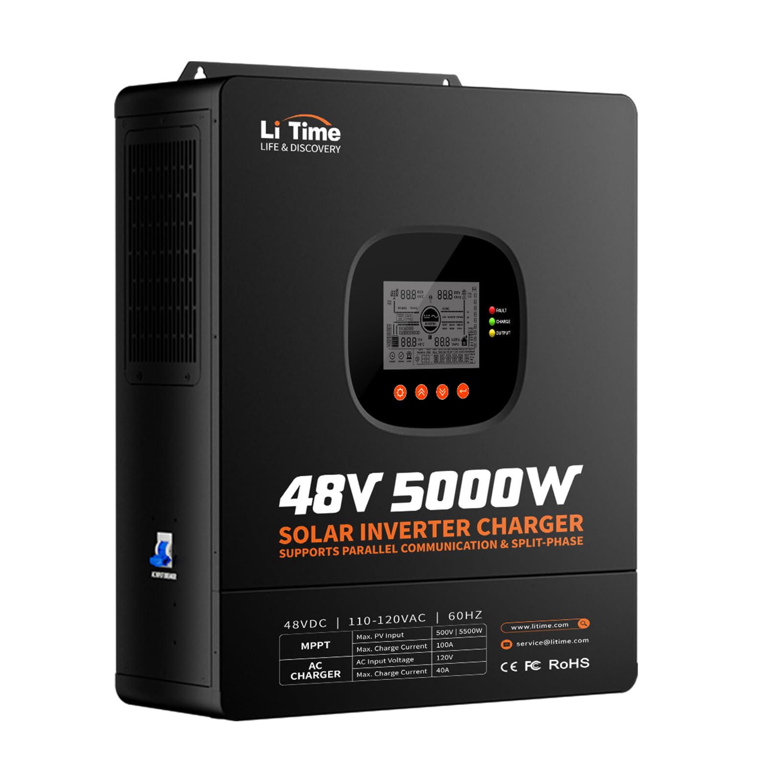 Litime5000W Pure Sine Wave Inverter, 48V DC to 120V AC Solar Hybrid Inverter Charger, Parallel Split-Phase for 240V, Build in 100A MPPT Solar Charger Controller for Home Backup, Off-Grid, Farm