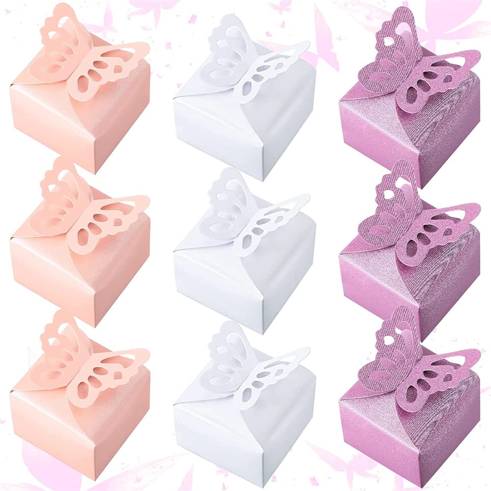 ELECDON 60pcs Pearl-Gloss Butterfly Gift Boxes - Adorable Small Candy Boxes for Party Favors, Baby Showers, Weddings & Birthdays (2.4 x 2.4 x 2.4 Inch)