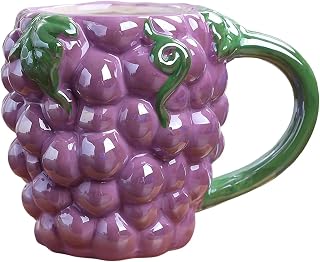 Fruit Shaped Coffee Mug Creative Porcelain Cup Ceramic Coffee Milk Mug Tea Cup Cute Water Cups Reusable Milk Mug Cartoon Beer Mug for Home Office (Grape)