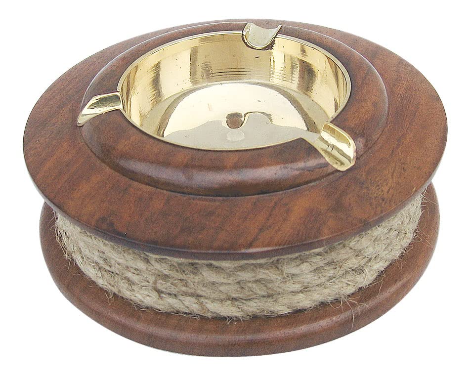 Sea-Club Aschenbecher mit Tau Ascher Messing, Holz Ø=12cm Maritime Deko