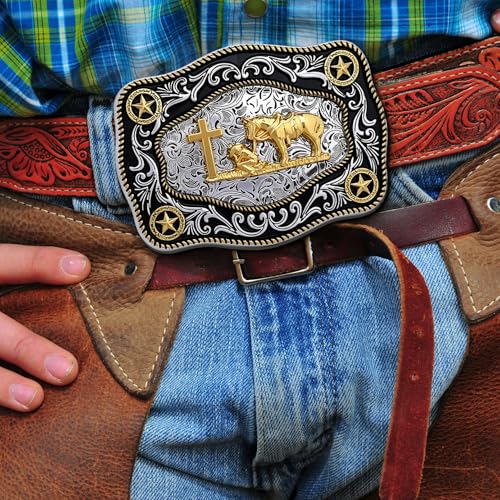 Image of Cowboy Belt Buckle for Men Western Cowgirl Rodeo Longhorn Bull Belt Buckles