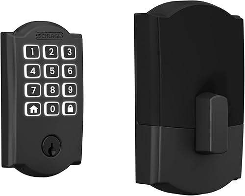Schlage Cerradura inteligente Arrive WiFi, cerradura de puerta de entrada sin llave con borde Camelot, negro mate, compatible con Alexa y Google,