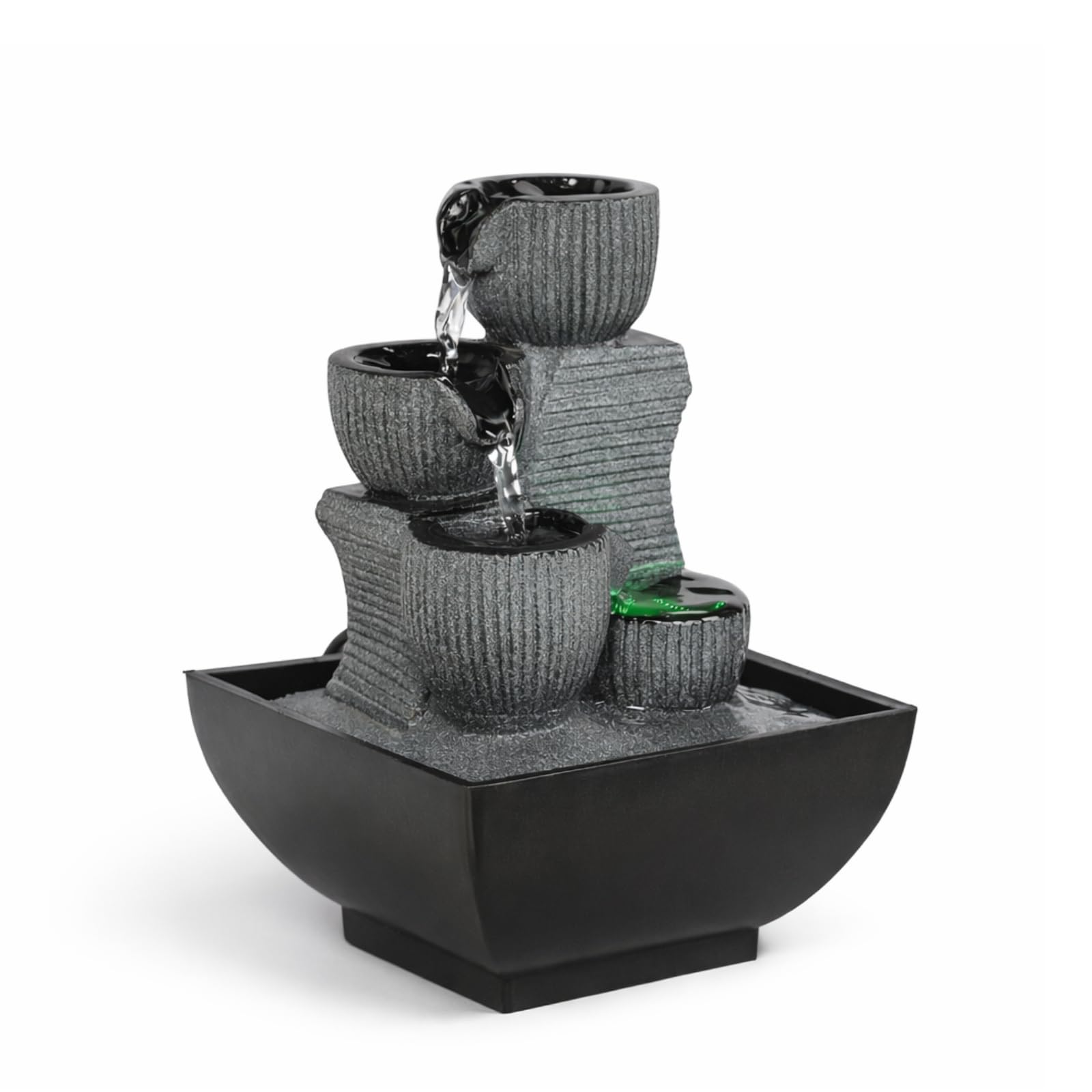 Zen'Light - Fontaine d’Intérieur Kini Cascade Zen Relaxante avec Lumière LED Coloré - Décoration Salon, Chambre, Bureau Moderne, Idéal Méditation et Détente - pour Table Circuit Fermé - H 18 cm