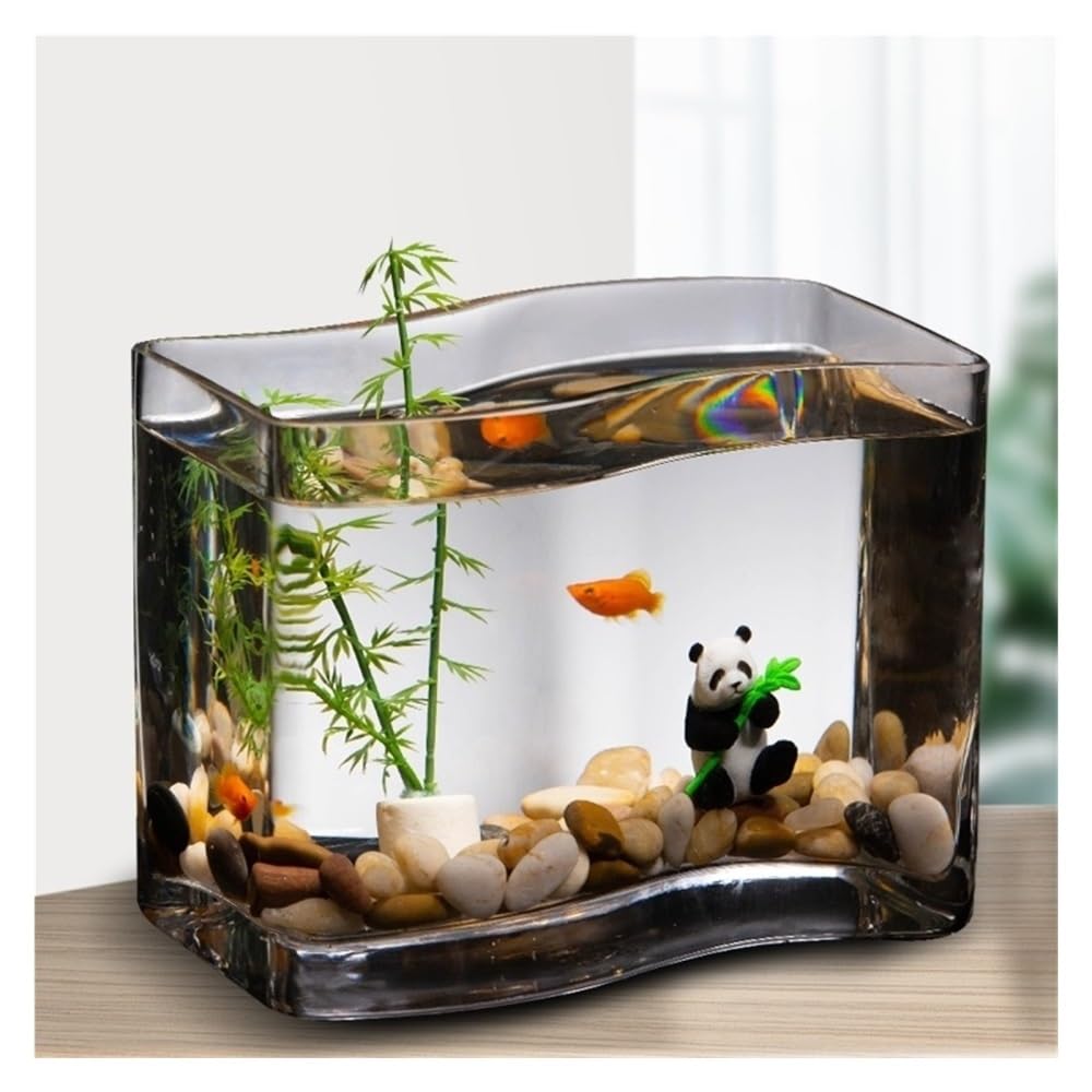 Aquarium S-förmiges, transparentes Glas-Goldfisch-Aquarium, tropisches Fisch-Mini-Aquarium for den Schreibtisch, Wohnzimmer-Aquarium