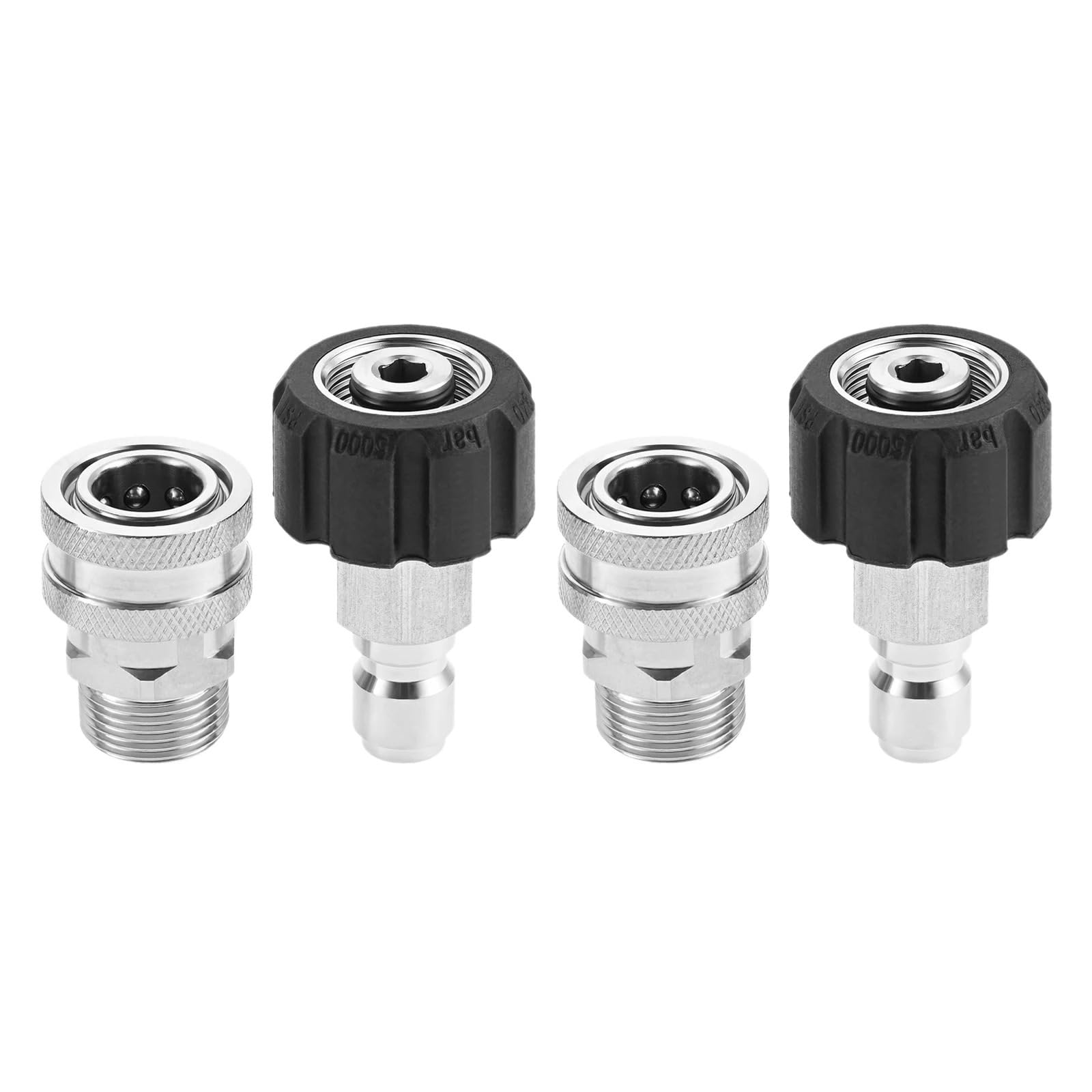 Set di idropulitrici da 4 pezzi 3/8 pollici Collegare M22 14mm a raccordo metrico Pompa per tubo giardino in acciaio inossidabile 5000 PSI