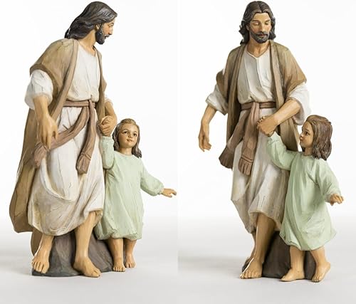 Miniatura 11 de Escultura de Jesucristo con niño, regalo de la primera comunión para niños, escultura pintada a mano, decoración moderna religiosa del hogar, Jesús