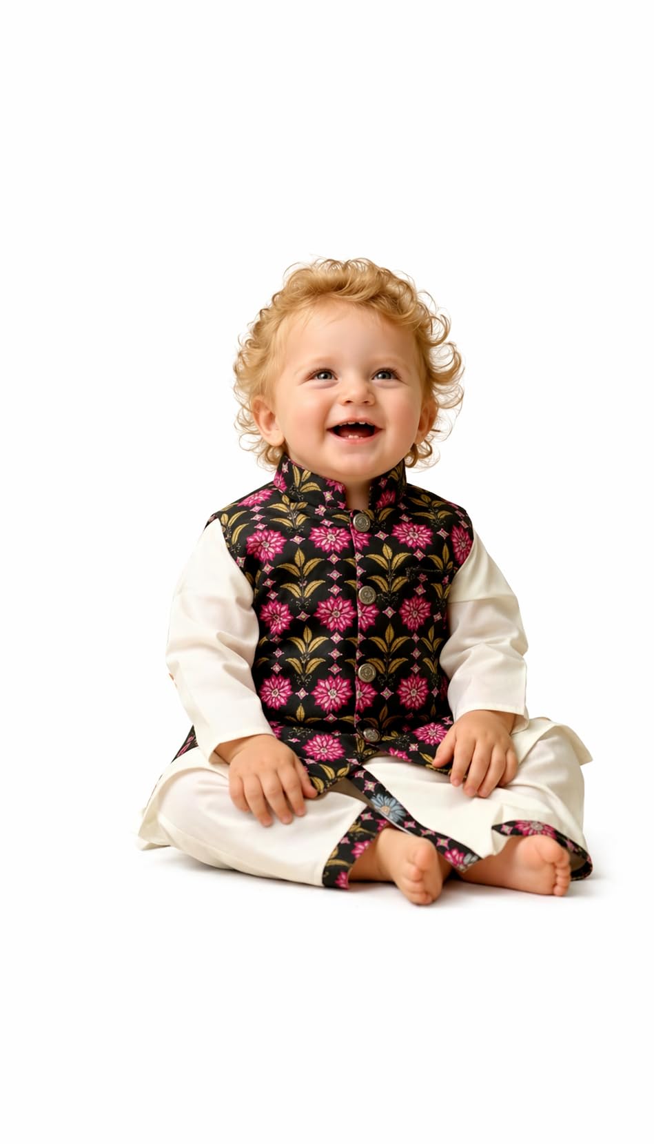 A.T.U.N. (ALL THINGS UBER NICE) Ethnisches Set Kurta Dhoti für Jungen mit Druckjacke Nehru | Indisches traditionelles Weihnachts-Kleidungsset | Elegante Kostüme zur Feier