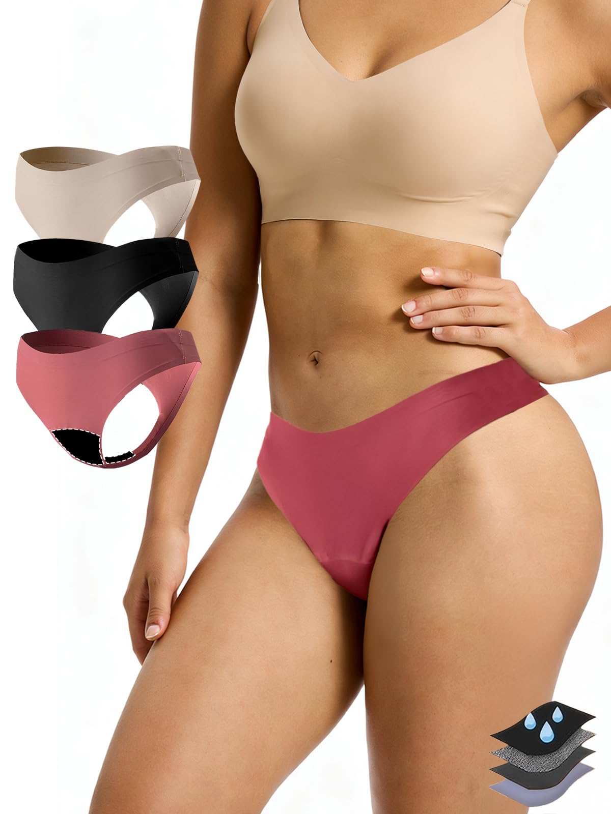 Seamless Thong Period Underwear for Women Teens 3 Pack