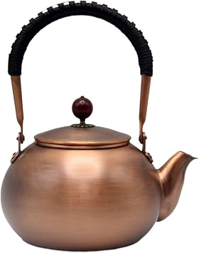 40.6oz Copper Tea Kettle for Stovetop Safe, Chinese Style Non-Coating Pure Copper Teapot with Tea Ball for Loose Tea, Handmade Solid Tea Pot with Non Slip Handle1200ml