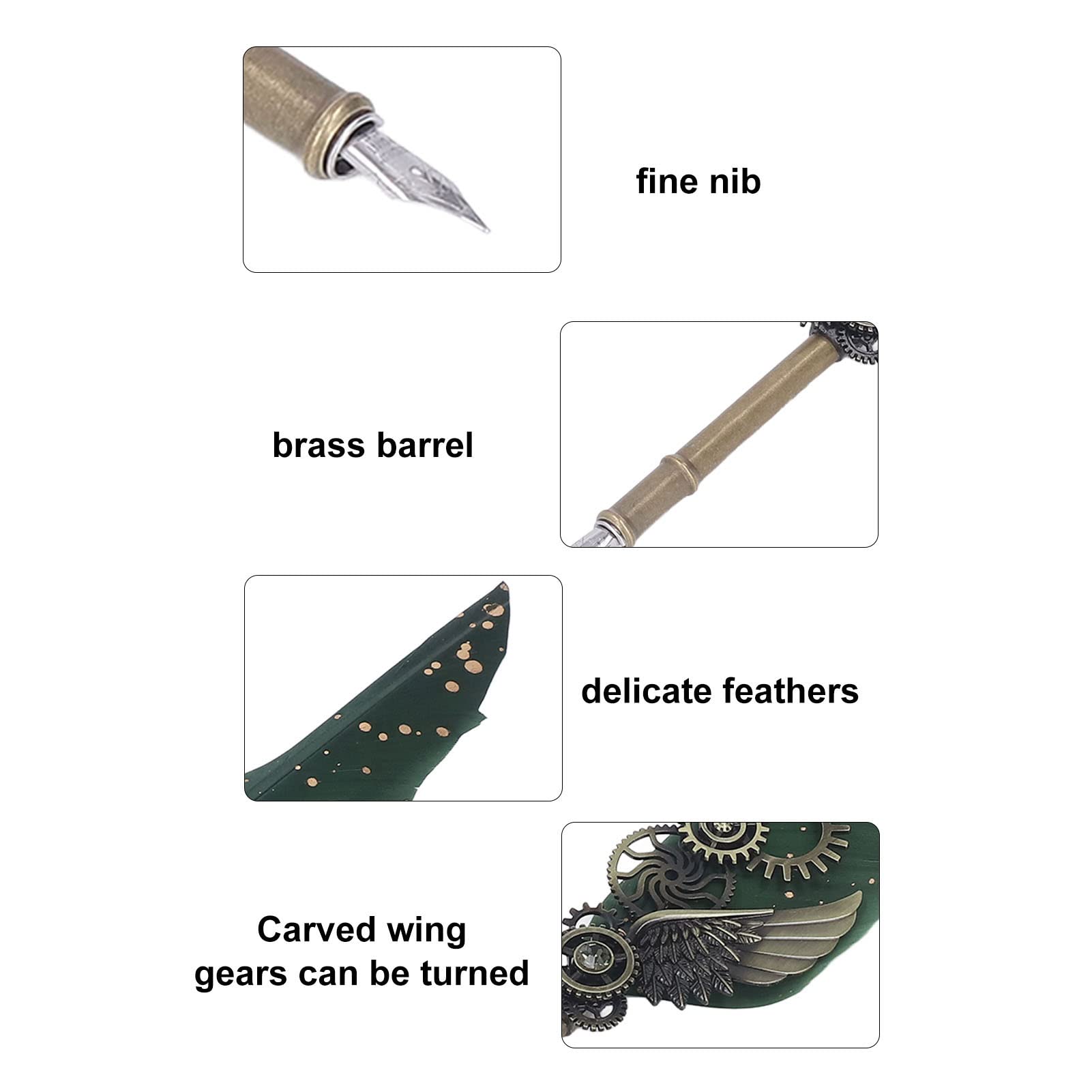 Ensemble de stylos, kit de stylo plume avec pointe fine et laiton, ensemble de stylos de calligraphie pour l'écriture gothique et italienne, comprend de la cire de feu, un (Vert OD)