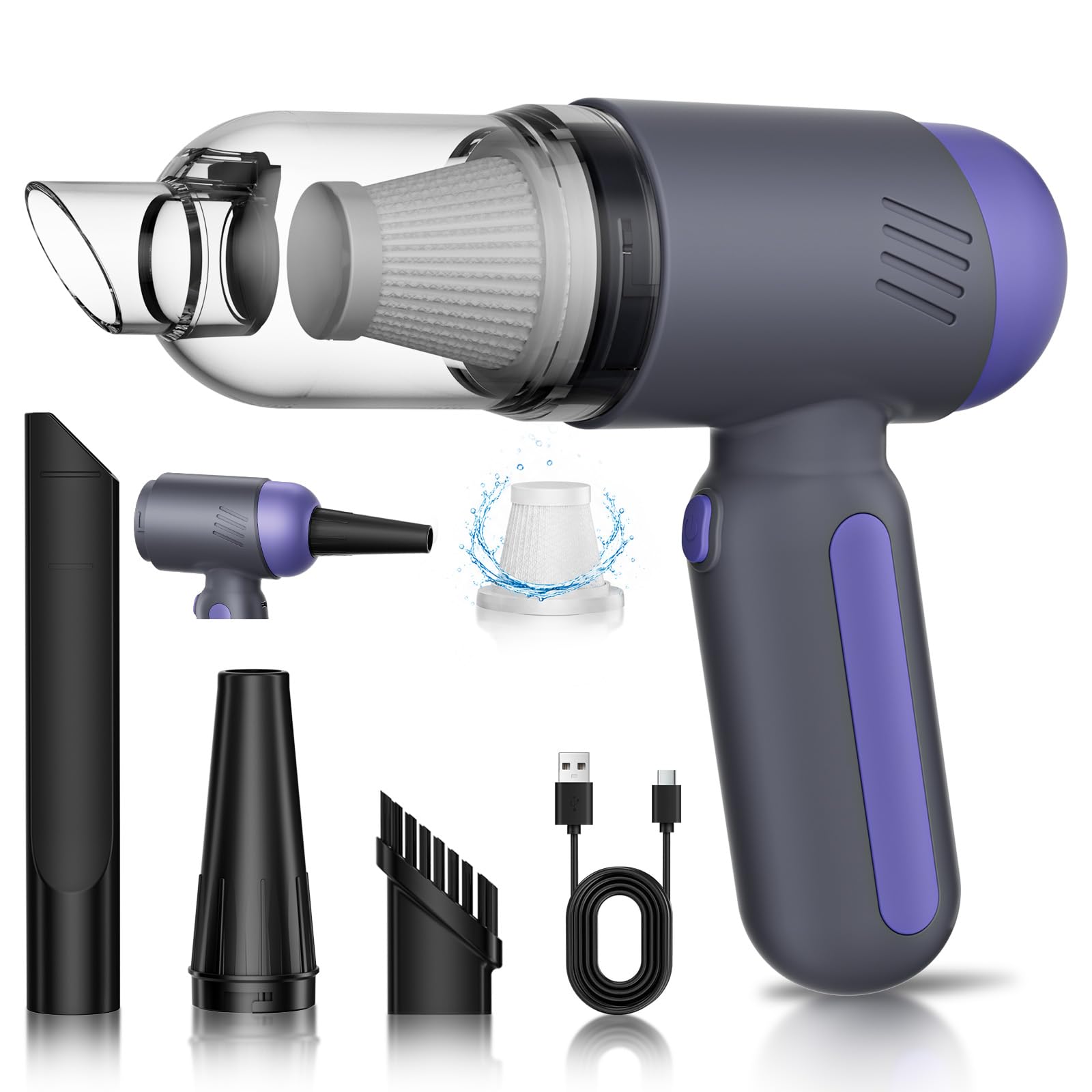 Bblldi Handheld Car Vacuum Cleaner Cordless Powerful – 2 in 1 Strong Suction, Portable Mini Vacuum with Brushless Motor, Lightweight for Car Interior Home Office Pet Hair, Purple