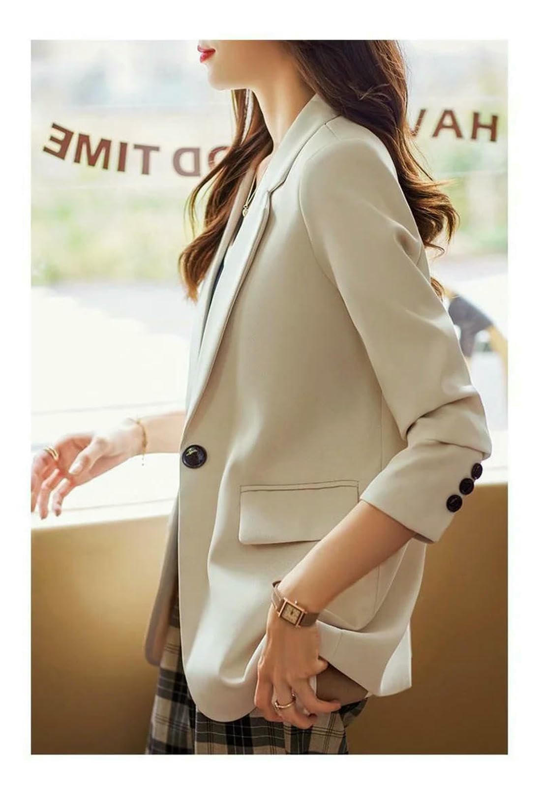 Strickjacke Damen Beliebte Neue Frauen Freizeit Hintere Gabelanzug Mantel Frauen Frühling Herbst Langarm Blazer Jacke Chic Blazer-cremefarben-XXL