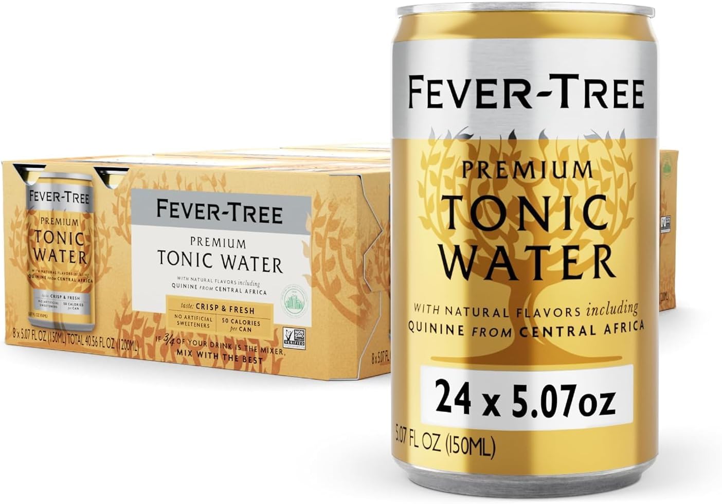 Fever Tree Tonic Water - Premium Quality Mixer - Refreshing Beverage for Cocktails & Mocktails. Naturally Sourced Ingredients, No Artificial Sweeteners or Colors - 150 ML Cans - Pack of 24