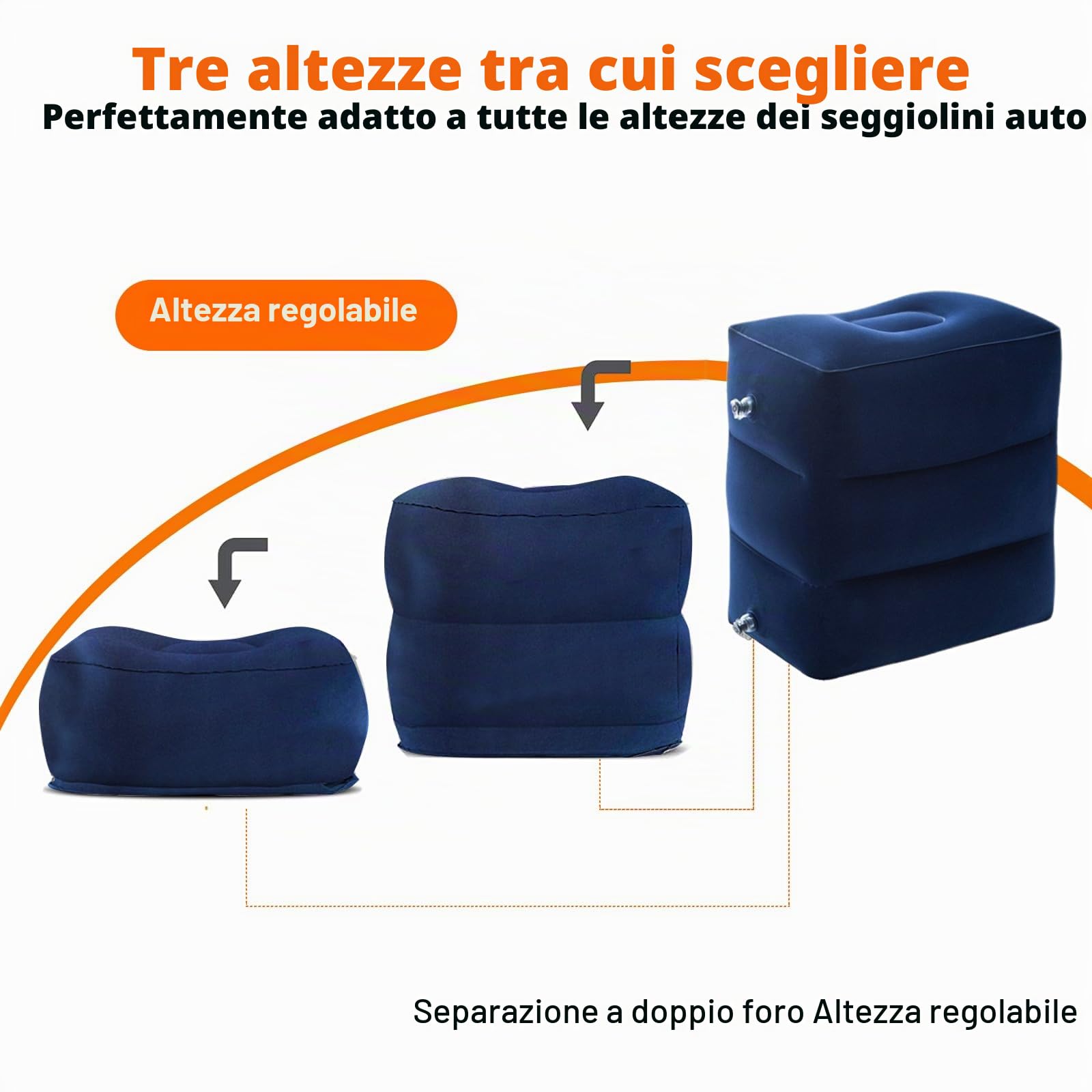 Poggiapiedi Gonfiabile da Viaggio, cuscini regolabili in altezza, Cuscino da Viaggioper Bambini, Cuscino da Viaggio per Dormire in Aereo, per viaggi dormire su auto, volo, treno veloce, blu