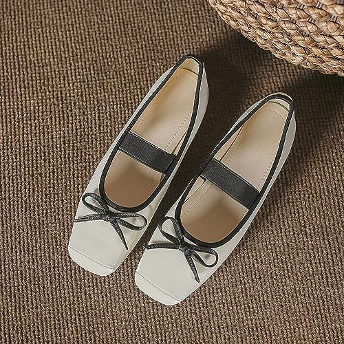 INEELUYI Bowtie Ballets Flats for Women Square Toe Slip on Comfortable Dress Ballerina Flats Mary Jane Shoes3