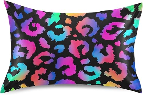 Funda de almohada de satén multicolor con diseño de leopardo, con cierre de sobre, fundas de almohada King, almohada suave, 40 x 20 pulgadas
