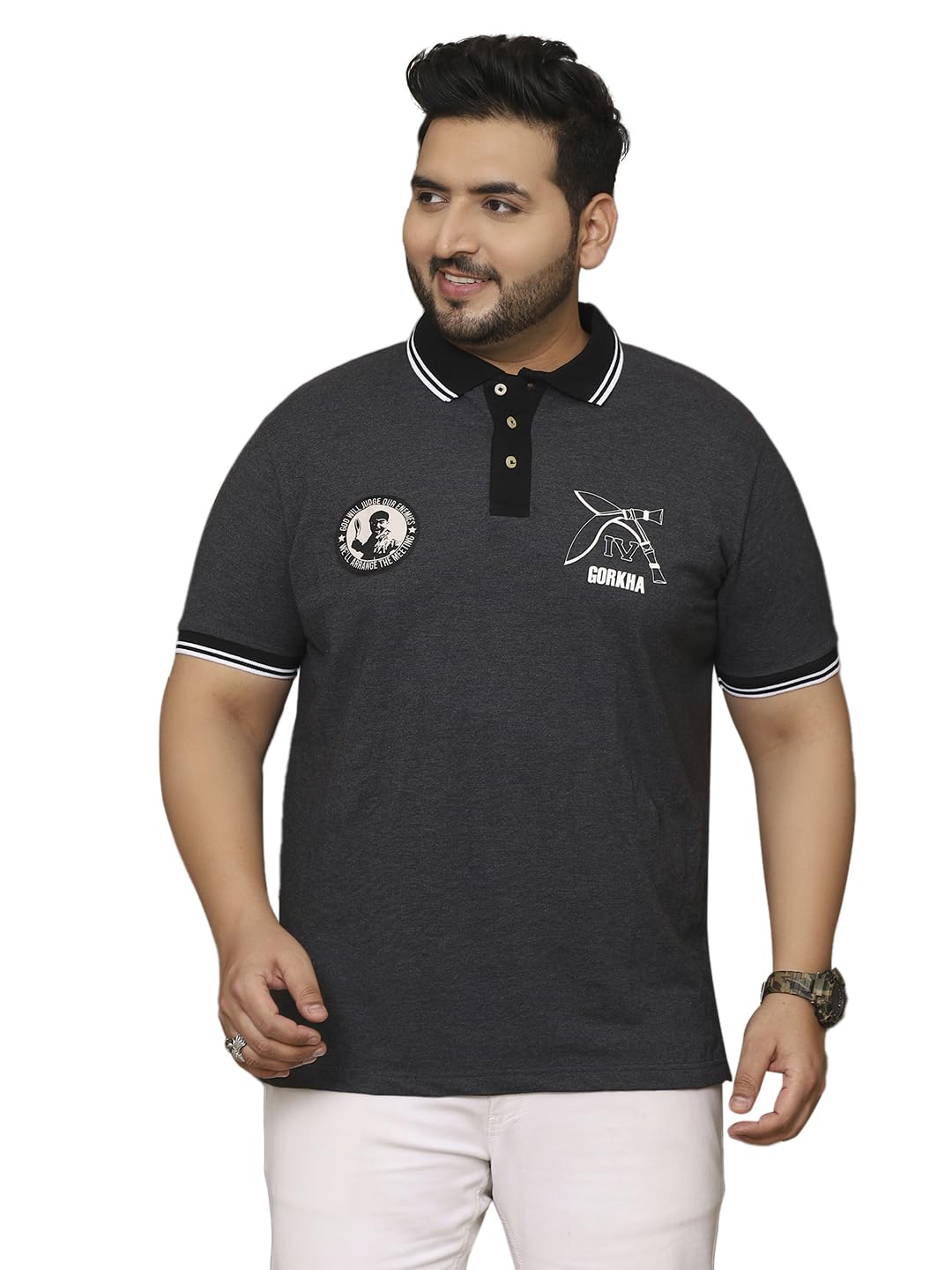 Bigbanana Men's Plus Size Solid Grey Half Sleeve Polo Tshirt-image-38