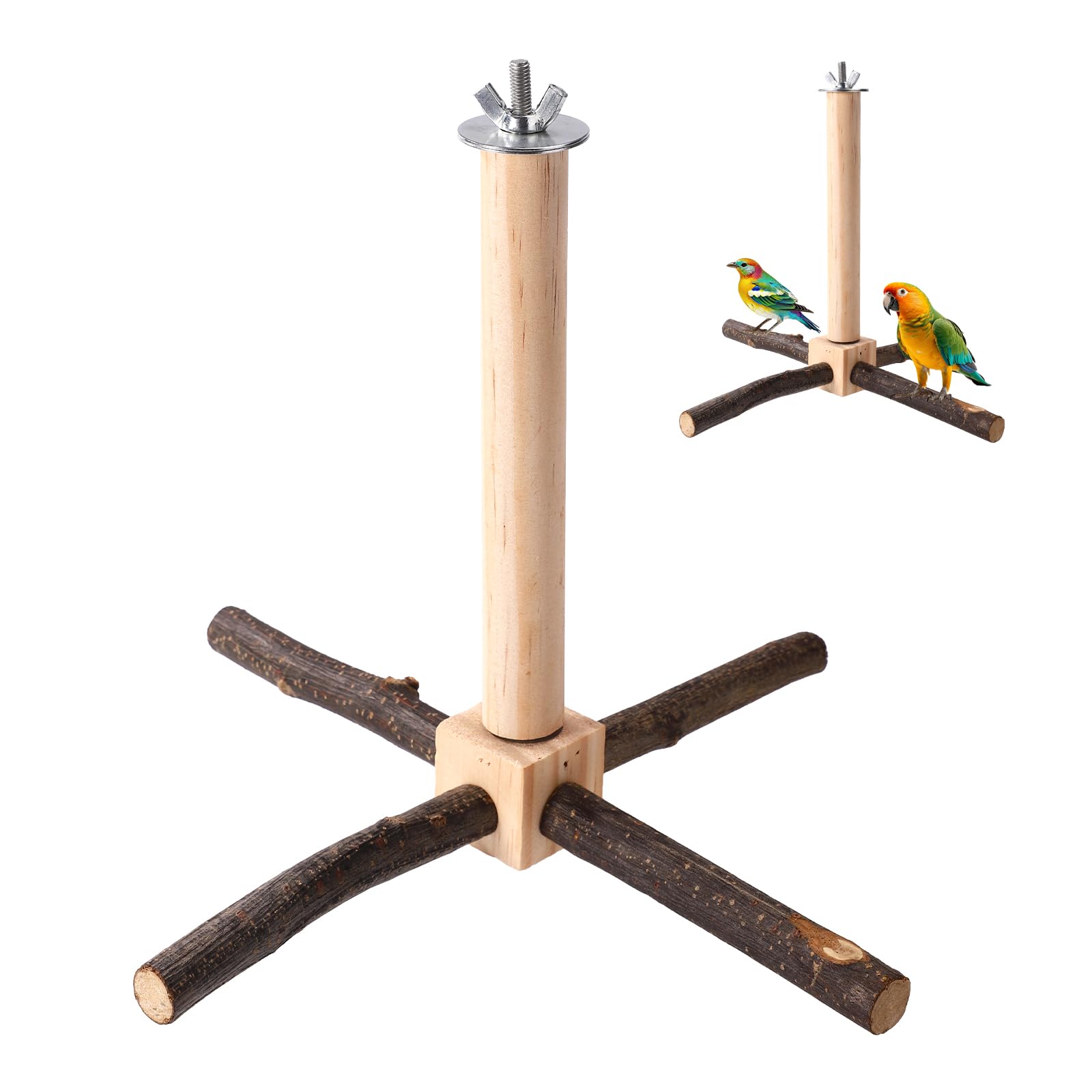 Bird Perches for Cages, Wooden Rotating Parrot Perch Stand Toy Cockatiel Stand Accessories Supplies for Small and Medium Canaries Cockatoos Parakeets