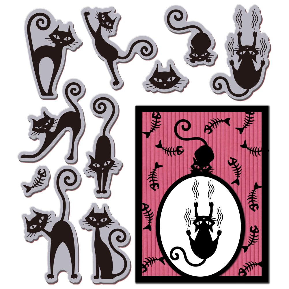 GLOBLELAND Funny Black Cat Cling Rubber Stamp 8.7"x7" Cute Cat Silhouette EVA Stamps Embossing Stamp Seal Rubber Stamps for DIY Scrapbooking and Card Making Paper Craft Decor