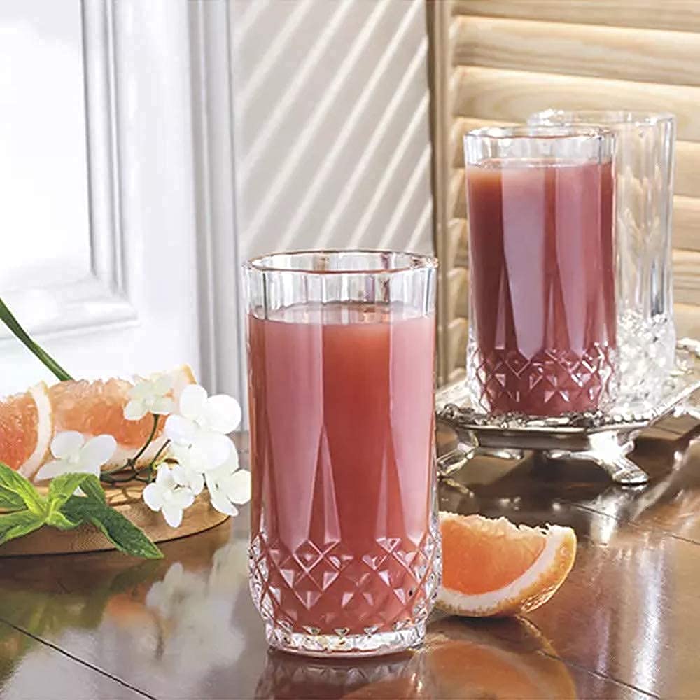 TIENER Italian Premium Crystal Cut Water,Milk Glasses, Juice Glass, Transparent Long Glass Highball Glasses | Pack of 6 |250 ML | Transpharant 1