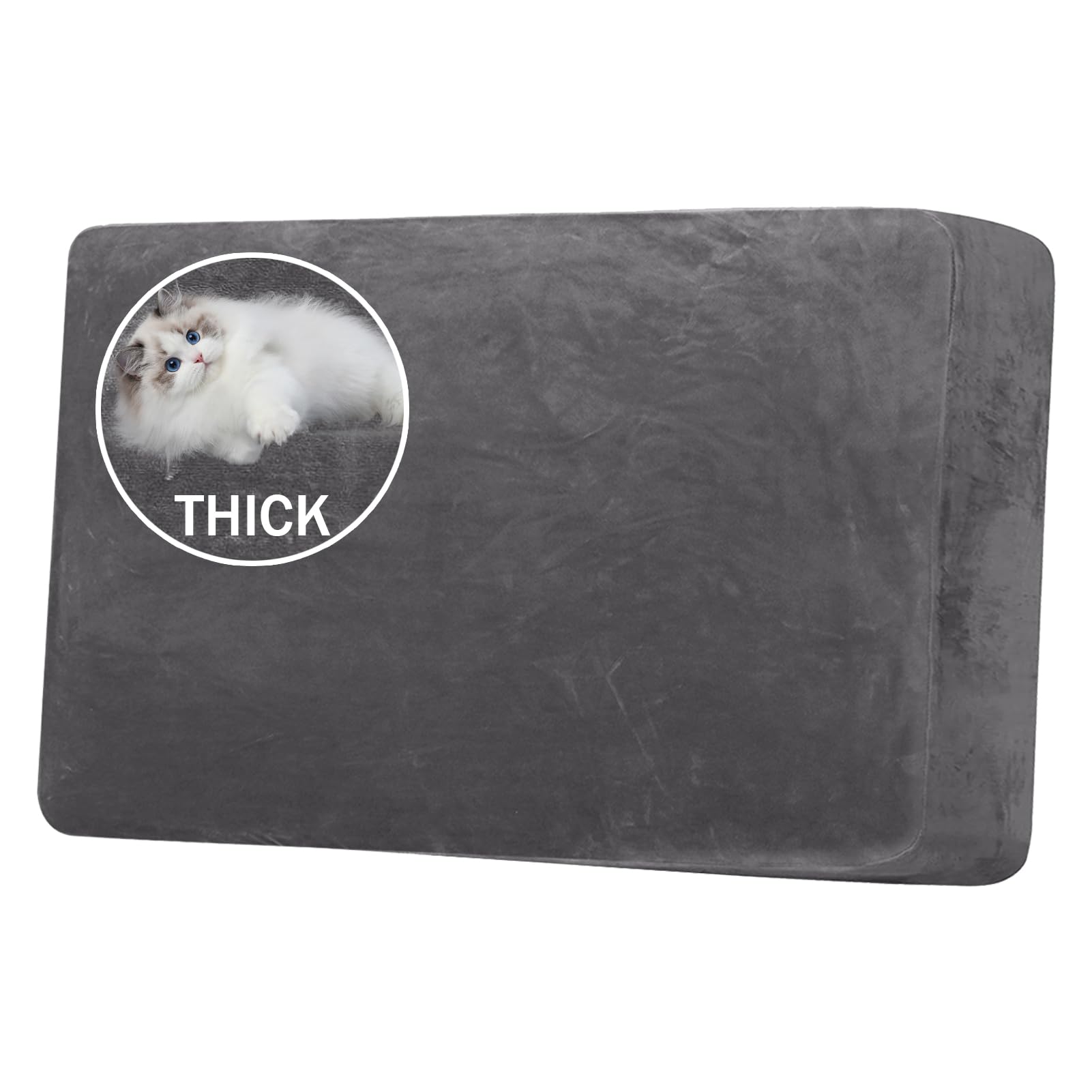 Stretch Velvet Sofa Seat Cushion Cover, Removable Sofa Couch Covers with Elastic Bottom, Washable Furniture Slipcovers Protector for Kids and Pets (2-Seater,Grey)