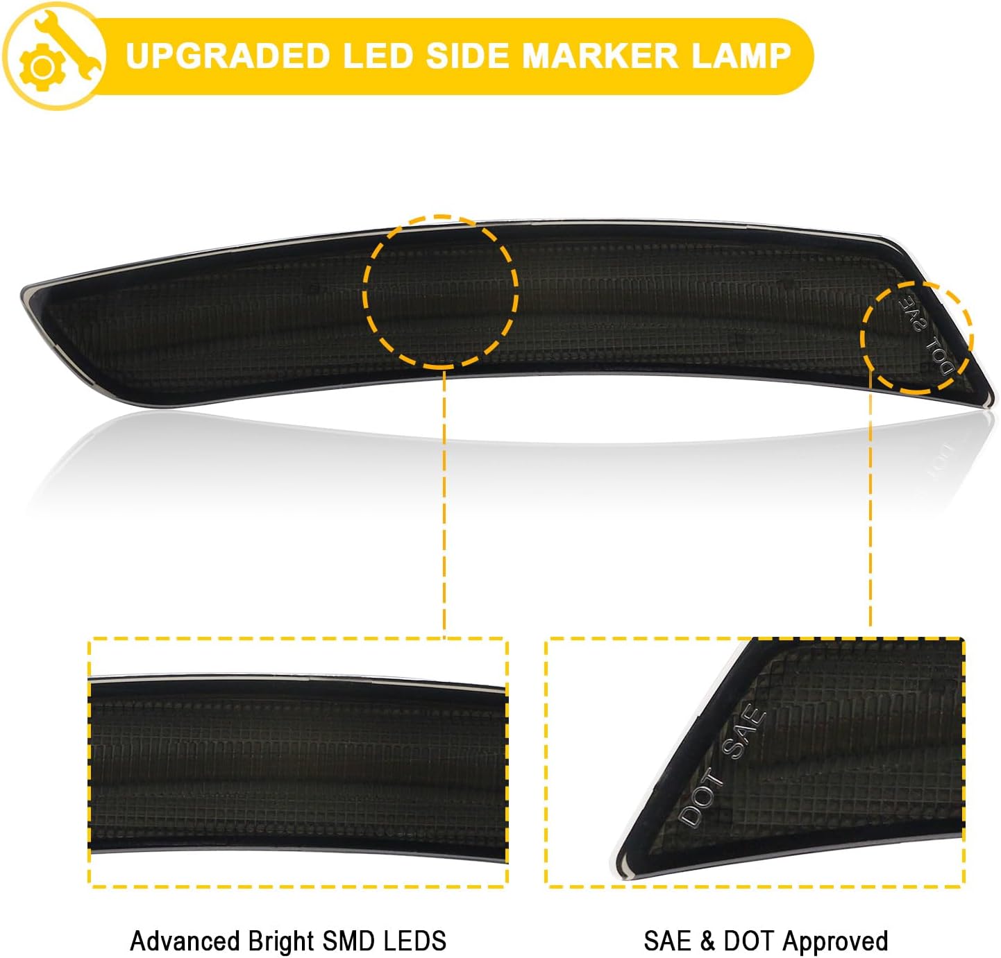 R&F Auto LED Side Marker Lights 4PCS Smoked Lens White Sidemarker lamps Compatible With Camaro 2016-2024, Front & Rear Fender Side Markers, Driver & Passenger Side Bumper Lights